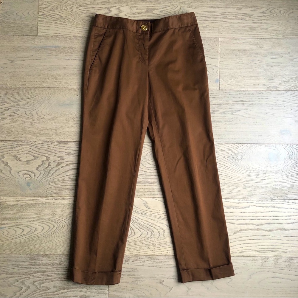TORY BURCH Trouser Dress Pant Brown Gold Cuffed 4